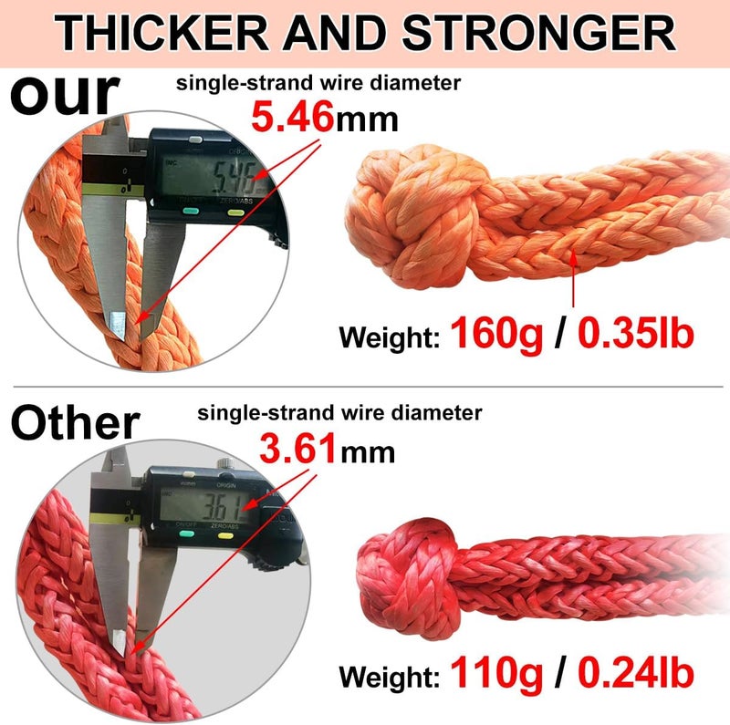 JCHL Soft Shackle Synthetic Road Recovery Rope 2PCS 1/2' X 23 Inch 56000LBS Tow Shackles + Red Snatch Recovery Ring for Sailing SUV Off Road Towing ATV Recovery - Image 2